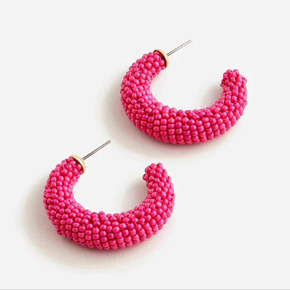 J. Crew Pink Beaded Hoop Earrings